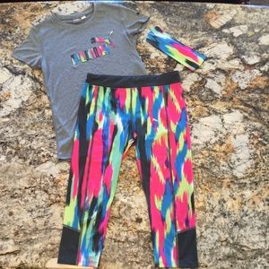 Puma Crop Leggings, Tee and Headband Set